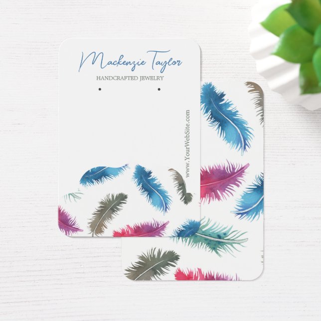 Modern Feather Personalised Earring Display Card (Desk)