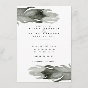Modern Feather Watercolor Wedding Invite