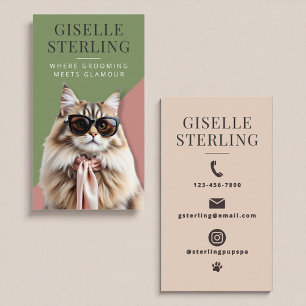 Modern Feline Cat Grooming Professional Business Card