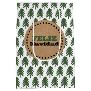 Modern Feliz Navidad Christmas Tree Medium Gift Bag