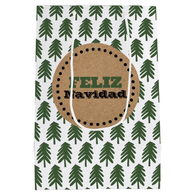 Modern Feliz Navidad Christmas Tree Medium Gift Bag (Back)