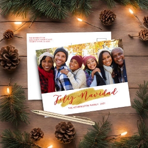 Modern Feliz Navidad Gold Foil Swash Holiday Photo Postcard