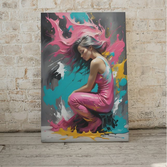Modern Female Portrait in Splash Colours Canvas Print (Creator Uploaded)