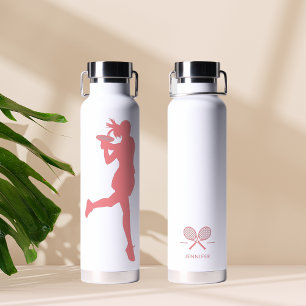 Modern Female Tennis Player Minimalist Water Bottle