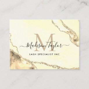 Modern Feminine Gold Glitter Marble Agate Monogram Business Card