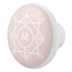 Modern Feminine Monogram Frame Pastel Blush Pink Ceramic Knob