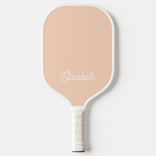 Modern Feminine Peach Pastel Script Custom Name Pickleball Paddle (Front)