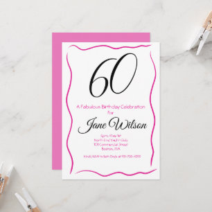 Modern Feminine Pink Black White 60th Birthday Invitation