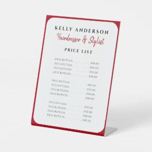 Modern Feminine Red Border Hairdresser Price List Pedestal Sign
