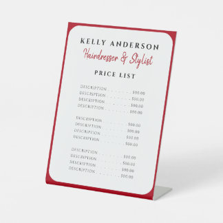 Modern Feminine Red Border Hairdresser Price List Pedestal Sign