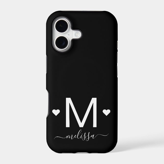 Modern feminine script monogram black white   (Back)