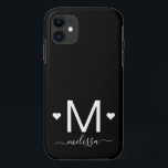 Modern feminine script monogram black white   Case-Mate iPhone case<br><div class="desc">Modern feminine script monogram black white name iPhone 11 Case</div>