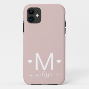 Modern feminine script monogram blush pink Case-Mate iPhone case