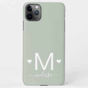 Modern feminine script monogram dusty green iPhone 11Pro max case