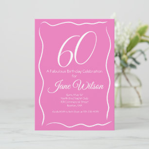 Modern Feminine Script Pink White 60th Birthday Invitation