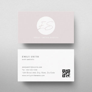 Modern Feminine Soft Pink Monogram QR code Business Card