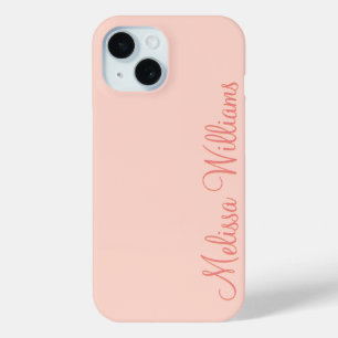 Modern Feminine Solid Soft Pink Script Custom Name iPhone 15 Case