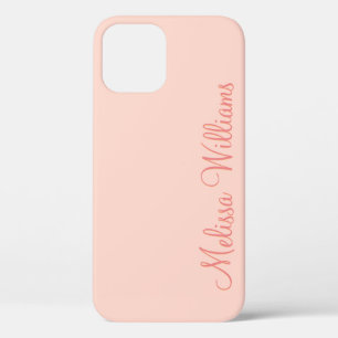 Modern Feminine Solid Soft Pink Script Custom Name iPhone 12 Case