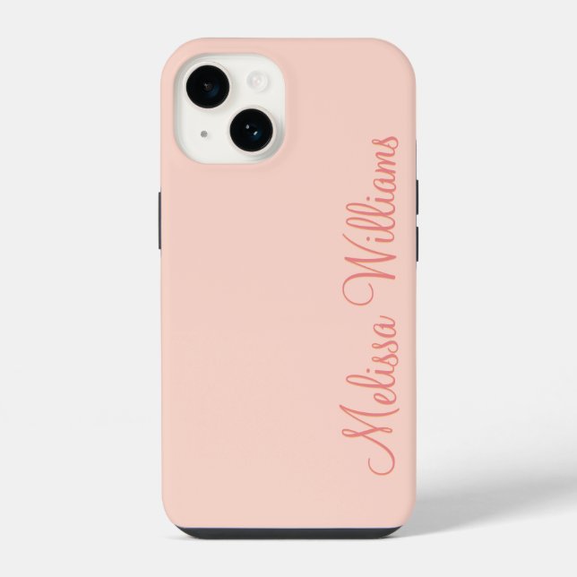 Modern Feminine Solid Soft Pink Script Custom Name iPhone Case (Back)