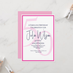 Modern Feminine Typography Pink 50th Birthday Invitation