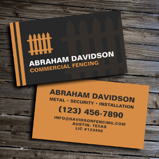 Modern Fence Contractor Custom Property Boundary Business Card