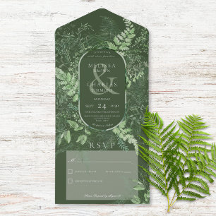 Modern Fern Green Foliage Emerald No Dinner All In One Invitation