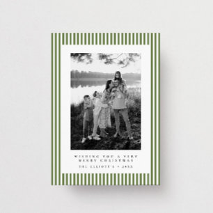 Modern Fern Green Stripe Family Photo Christmas Holiday Card