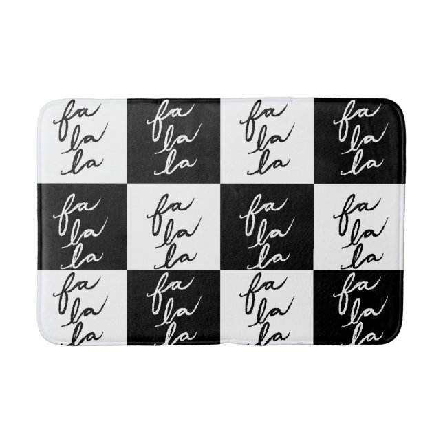 Modern Festive Black and White Fa La La Christmas Bath Mat (Front)