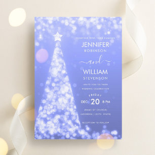 Modern Festive Blue Tree Christmas Wedding  Invitation