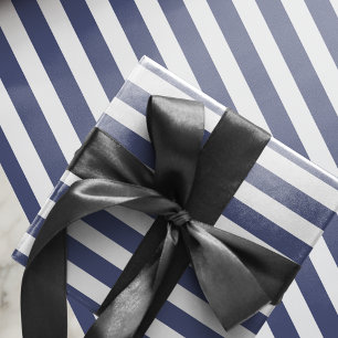 Modern Festive Blue White Stripes  Wrapping Paper