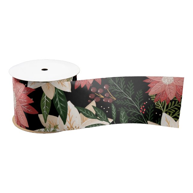 Modern & Festive Botanical Poinsettia Satin Ribbon (Spool)