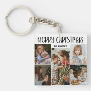 Modern Festive Casual Colorful Christmas 5 Photo  Key Ring