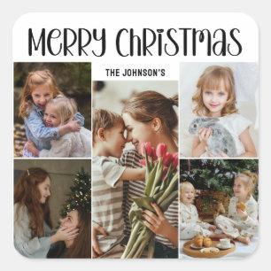 Modern Festive Casual Colorful Christmas 5 Photo Square Sticker