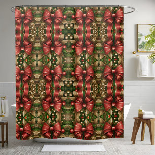 Modern Festive Christmas Bows Garland Holiday  Shower Curtain