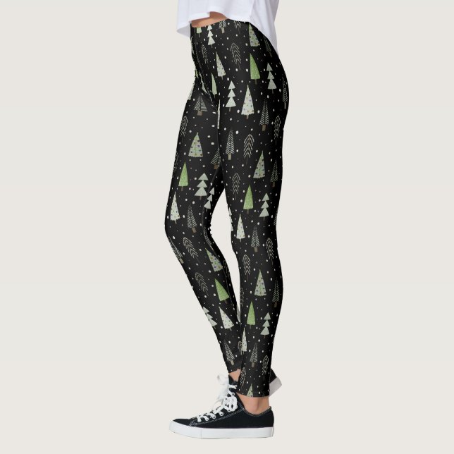 Modern Festive Christmas Forest Trees Custom Colou Leggings (Left)