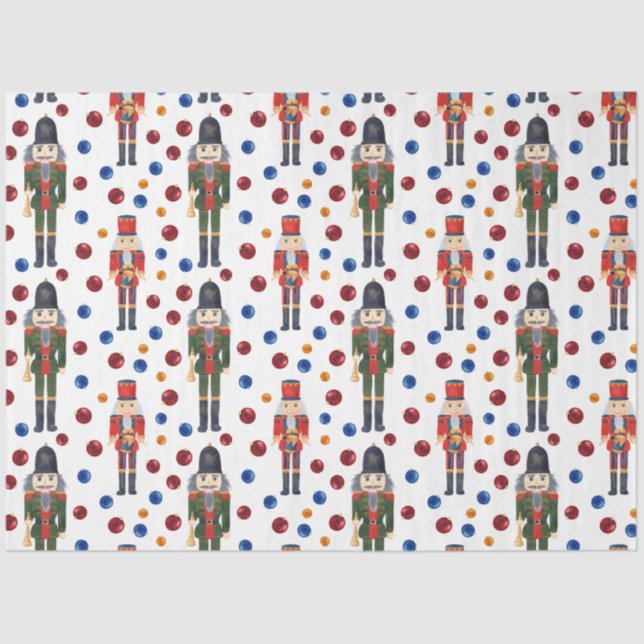 Modern Festive Christmas Nutcracker Tiled Tissue Paper (Front)