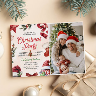 Modern Festive Christmas Party Photo Invitation