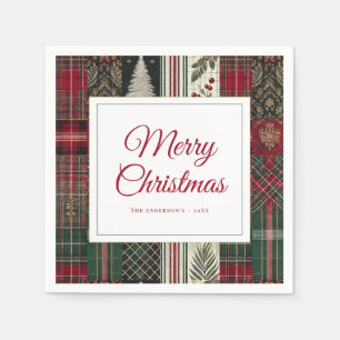 Modern Festive Christmas Rustic Plaid Pattern Napkin
