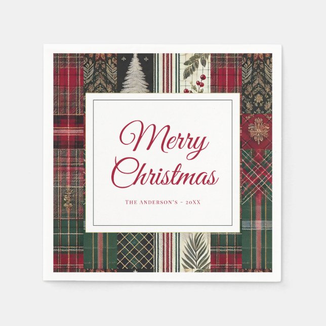 Modern Festive Christmas Rustic Plaid Pattern Napkin (Front)