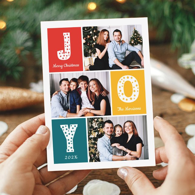 Modern Festive Colours Merry Christmas 3 Photo Holiday Card (Creator Uploaded)