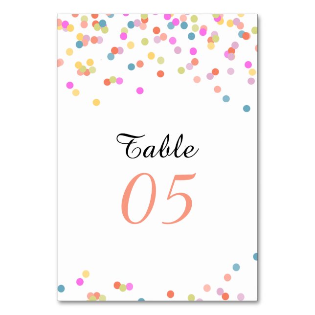 Modern Festive Confetti Wedding Table Number (Front)