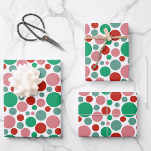 Modern Festive Cute Polka Dot Red Pink Green  Wrapping Paper Sheet