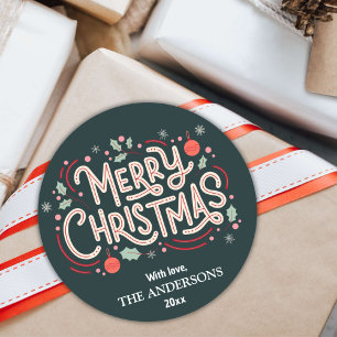 Modern festive dark teal & white Merry Christmas  Classic Round Sticker