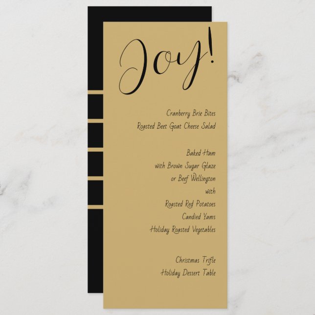 Modern Festive Elegant Black Gold Holiday Menu (Front/Back)