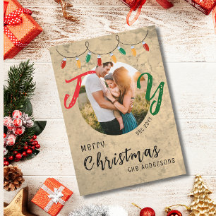 Modern Festive Family Photo Rustic Joy  Holiday Card
