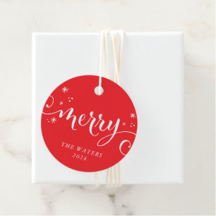 MODERN festive fun calligraphy sparkles red Favour Tags