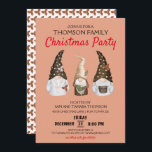Modern Festive Gnomes Coral Christmas Party  Invitation<br><div class="desc">Invite your guests to your Christmas party with these modern festive gnomes Christmas party invitations. These fun invitations feature three cute Scandinavian gnomes as well as fun and festive typography, The back of the cards have a red floral pattern. Personalise will all the pertinent details plus add extra details in...</div>