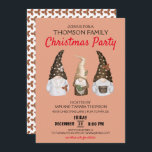 Modern Festive Gnomes Coral Christmas Party  Invitation<br><div class="desc">Invite your guests to your Christmas party with these modern festive gnomes Christmas party invitations. These fun invitations feature three cute Scandinavian gnomes as well as fun and festive typography, The back of the cards have a red floral pattern. Personalise will all the pertinent details plus add extra details in...</div>