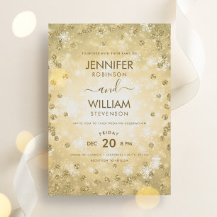 Modern Festive Gold Elegant Winter Wedding  Invitation