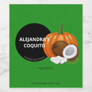 Modern Festive Green Pumpkin Spice Coquito Bottle Wine Label